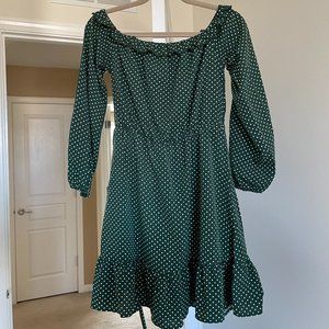 Off the Shoulder Green Polka Dot Dress